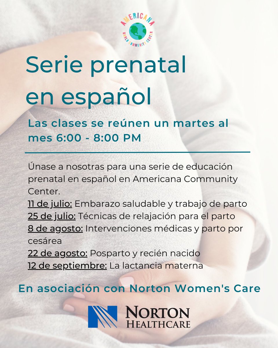 Serie prenatal en español a Americana Community Center 🤰🌎

Únase a nosotras para una serie de educación prenatal en español en Americana Community Center. Para registrarse, llame al (502) 366-7813 o consulte la recepción.