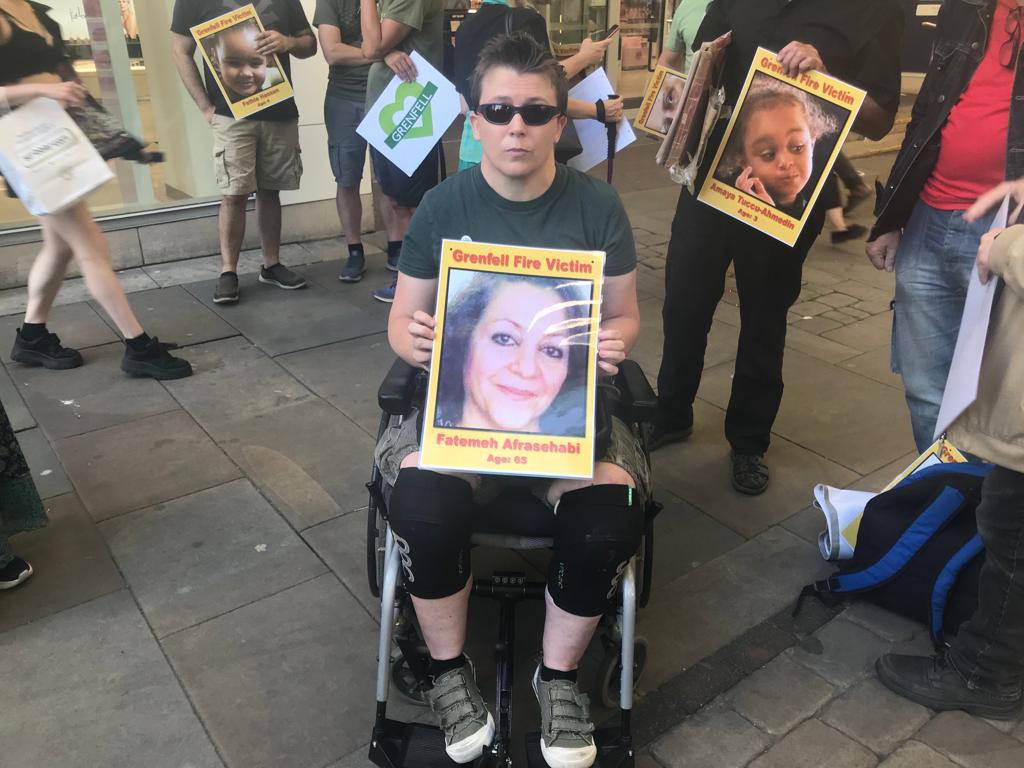 Georgie: “Solidarity with the Grenfell community on the 6th anniversary of the Grenfell fire. Fatemah Afrasehabi was one of the 14 disabled victims. No justice in sight” #72months72lives 💚