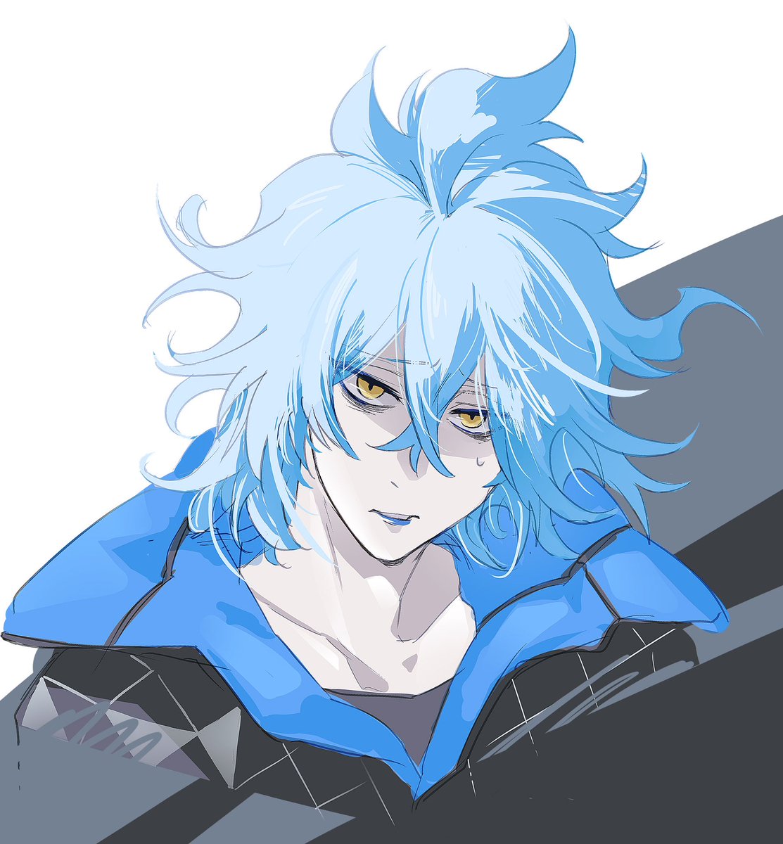 1boy blue lips male focus yellow eyes solo blue hair makeup  illustration images