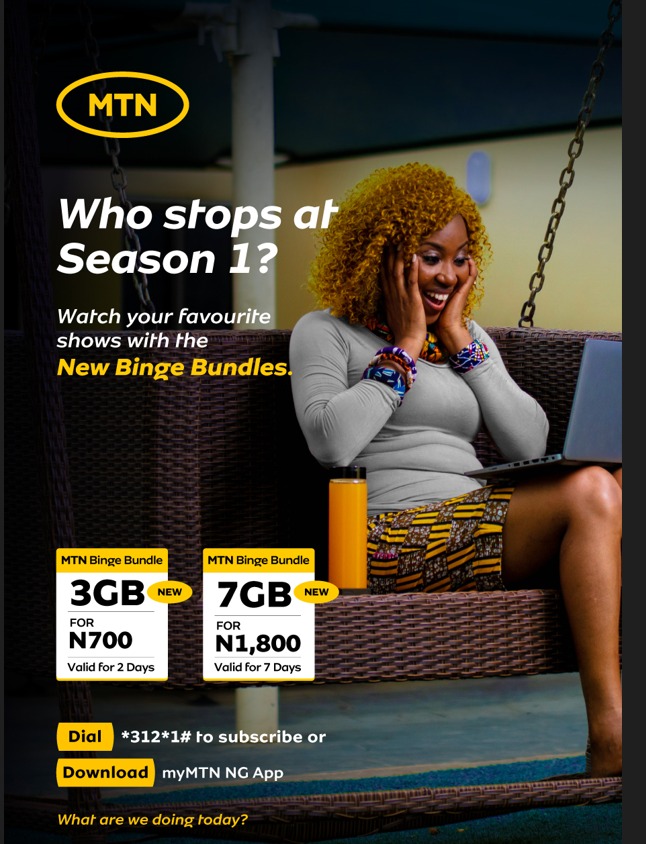 iam_zik10's tweet image. Time to binge-watch your favourite content stress-free with our New Binge Bundles

Dial*321*1# or visit mtnapp.page.link/myMTNNGApp to enjoy.

#DoMoreWithData
#MTNPulseDigitalArmy