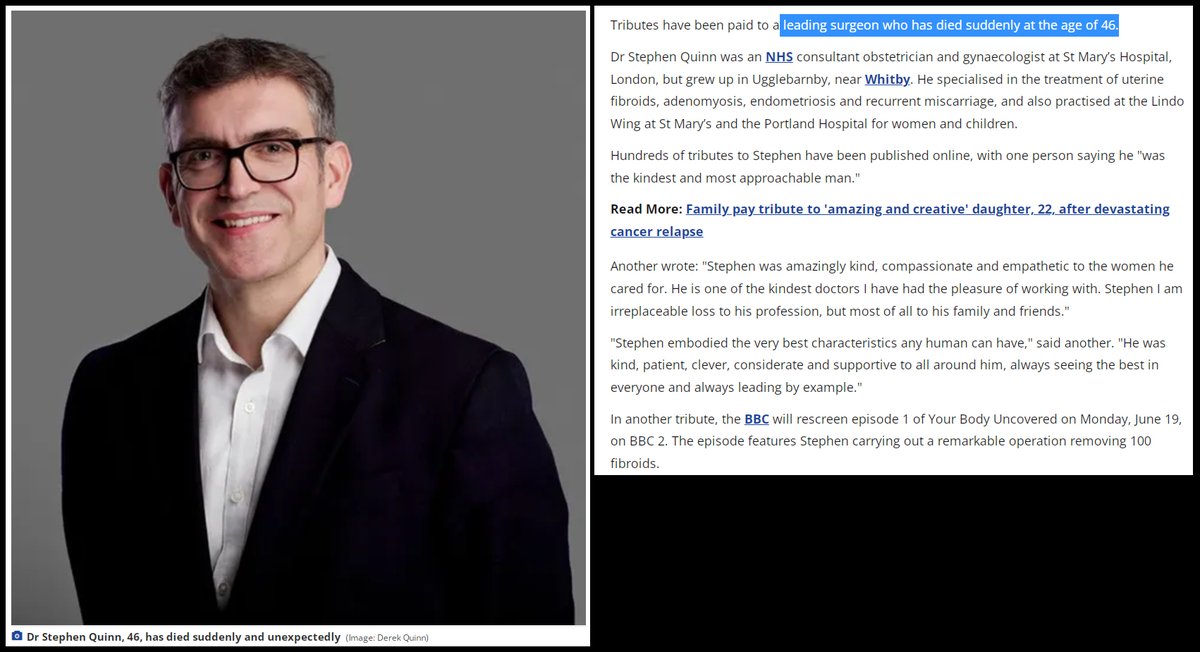 Fulbourn, UK - 46 year old leading UK surgeon, doctor Stephen Quinn died suddenly on May 18, 2023

He was an NHS Obstetrician & Gynecologist, specializing in recurrent miscarriages. 

Is anyone keeping track of UK doctor sudden deaths?

Tragic.

#DiedSuddenly #cdnpoli #ableg