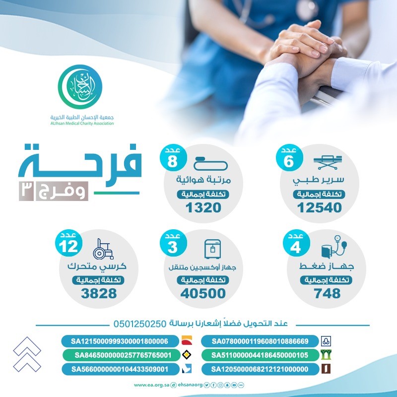 Ehsanaorg's tweet photo. قال ﷺ
داووا مرضاكم بالصدقة

نهتم بتبرعكم ونستثمره لكم ليصل لخمس مشاريع

ساهموا معنا بلمسة إحسان
تسعد حياة المرضى المحتاجين

تبرع الآن

https://t.co/47MkGP1krI

#جمعية_الإحسان