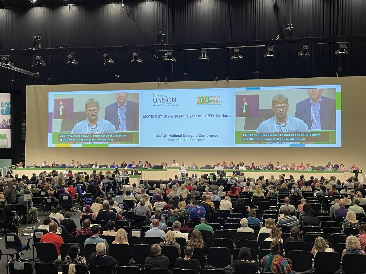 JohnJMcSwiggan's tweet photo. Very proud of my union @unisontheunion who today carried Motion 57 - ‘Make 2024 the year of LGBT+ workers’ at #undc2023 proposed by @UNISONLGBTplus Committee moved by the incredible @jackielewis061, followed by great passionate speakers in support! Thank-you conference! 🏳️‍🌈🏳️‍⚧️ https://t.co/57g9GCtmAf