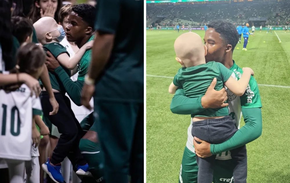 futebol_info's tweet photo. Em tratamento contra o câncer, Teodoro, de 4 anos, realiza sonho de assistir ao jogo do Palmeiras e evolui no tratamento.

O pequeno Téo tinha somente dois sonhos: andar de ônibus e ver um jogo do Alviverde no Allianz.

Além de conseguir realizar os dois sonhos, o garoto viu de perto os jogadores na partida contra o Coritiba, entrou com eles em campo e ficou no colo de Dudu, seu maior ídolo.

Téo estava com a imunidade baixa e precisava dar um tempo na fase de consolidação da quimioterapia. Porém, sua médica o liberou para ir ao jogo, com a intenção de que isso ajudasse no tratamento. E foi o que ocorreu: a imunidade aumentou e o tratamento foi retomado.

Nathalia, mãe de Téo, falou sobre a emoção que sentiu ao vê-lo no estádio: "Eu só sabia chorar de emoção, era muita felicidade por ver ele ali feliz. Mutei até o volume dos vídeos porque chorava muito. Era emoção, a gente nunca imaginou que isso ia acontecer, para a gente, só íamos vibrar junto com a torcida e foi muito melhor do que esperávamos".

🗞 @geglobo
📸 Reprodução