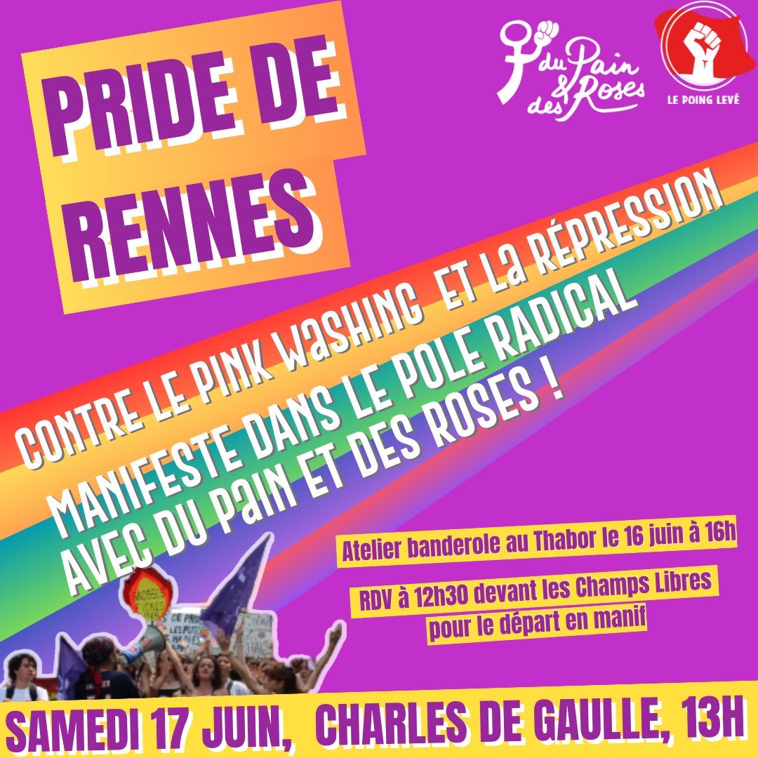 Revpermanente35's tweet photo. Rejoins @Pain_Et_Roses dans le pôle radical de la pride ce samedi à Rennes ! 🌈
Pour préparer une pride revendicative, on organise un atelier banderole ce vendredi à 16h au Thabor ! https://t.co/mMDCQxApXQ