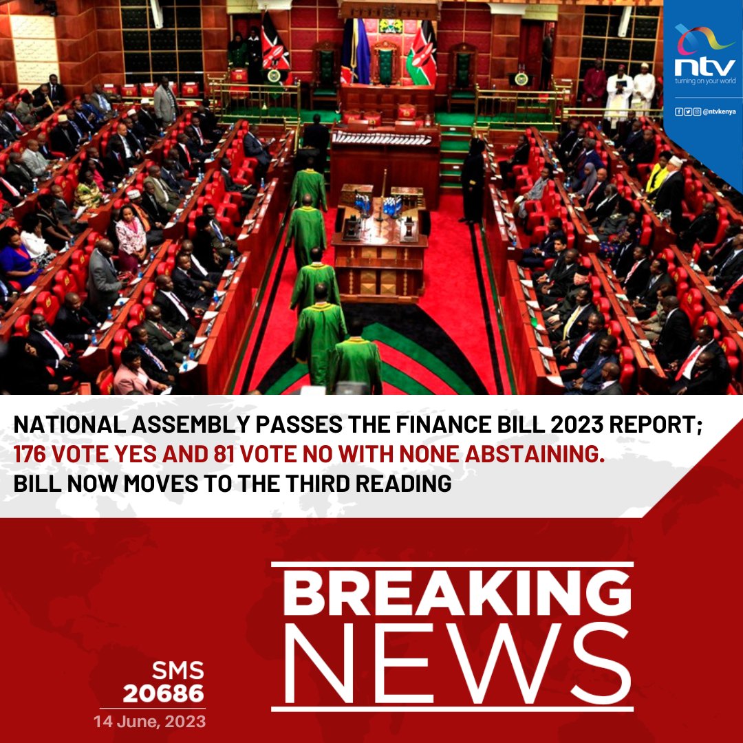 ntvkenya's tweet image. The National Assembly passes the Finance Bill 2023 Report; the bill now proceeds to the third reading