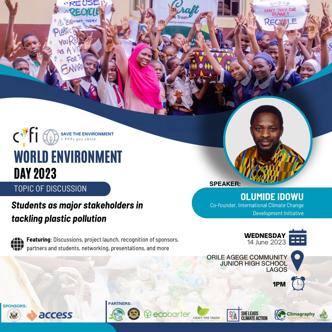 akpoterai's tweet image. Exciting time today with @OlumideIDOWU discussing “students as major stakeholders in tackling plastic pollution”; furthering the #WorldEnvironmentDay2023 #BeatPlasticPollution campaign and highlighting the efforts of the #SaveTheEnvironment project.

@CYFIfellows
#CYFILagos2022