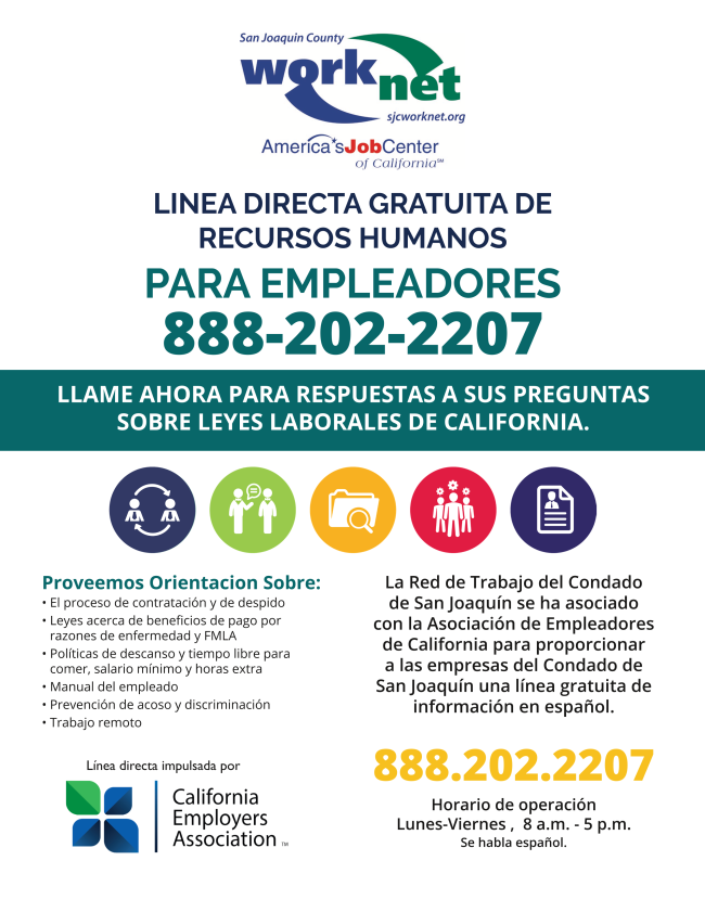 San Joaquin County provides a FREE human resource hotline for all businesses and employers. All HR questions answered, full confidentiality, and connects to a real live person! Spanish support also available.

#caemployers #cahrhotline #humanresources #hiring #firing #psfl #wages