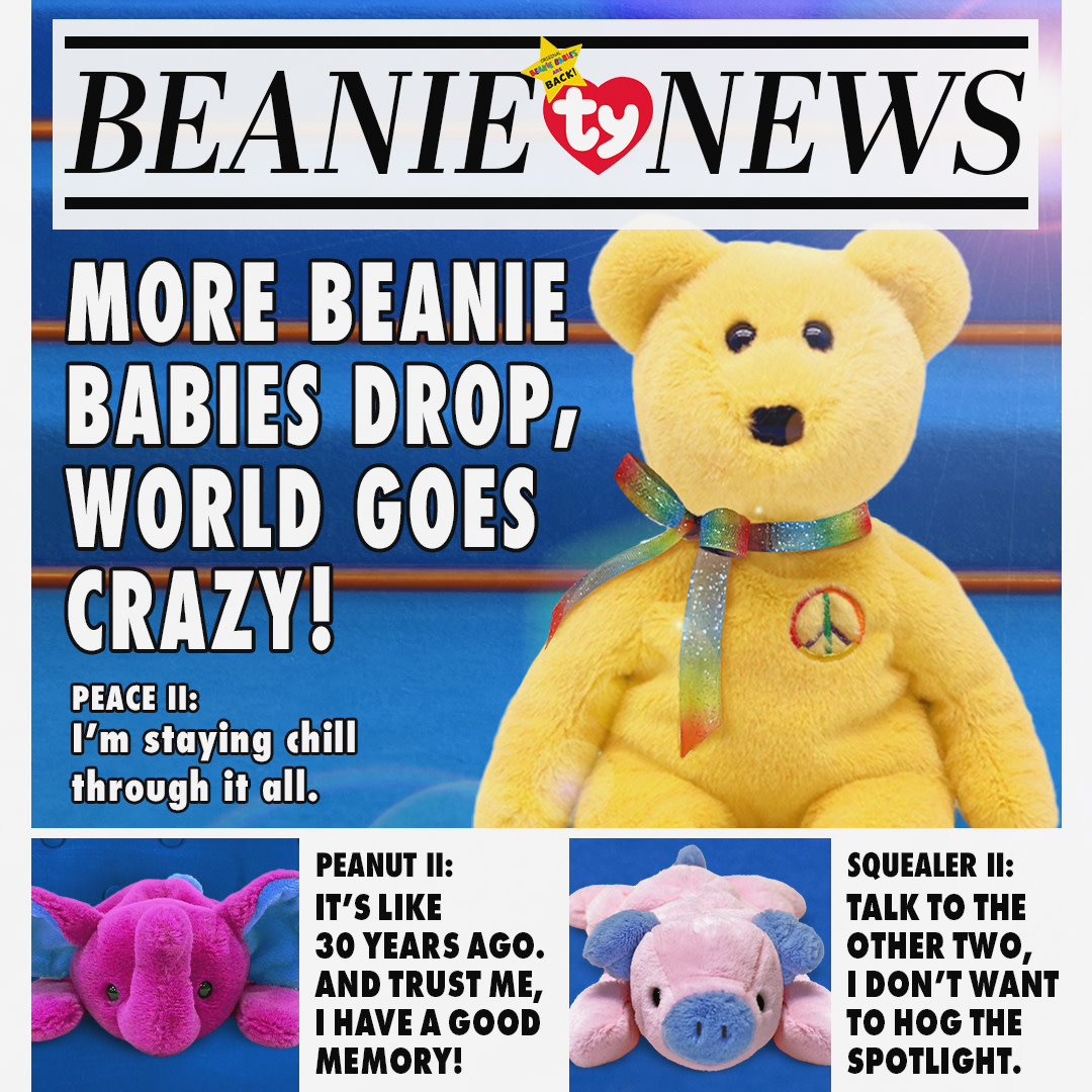 It’s official! Our 2nd round of limited-edition 30th Anniversary Beanie Babies has been released! Peace II, Peanut II & Squealer II are available at select retailers - but not for long!

#beaniebabies #ty30thanniversary #beaniesrback