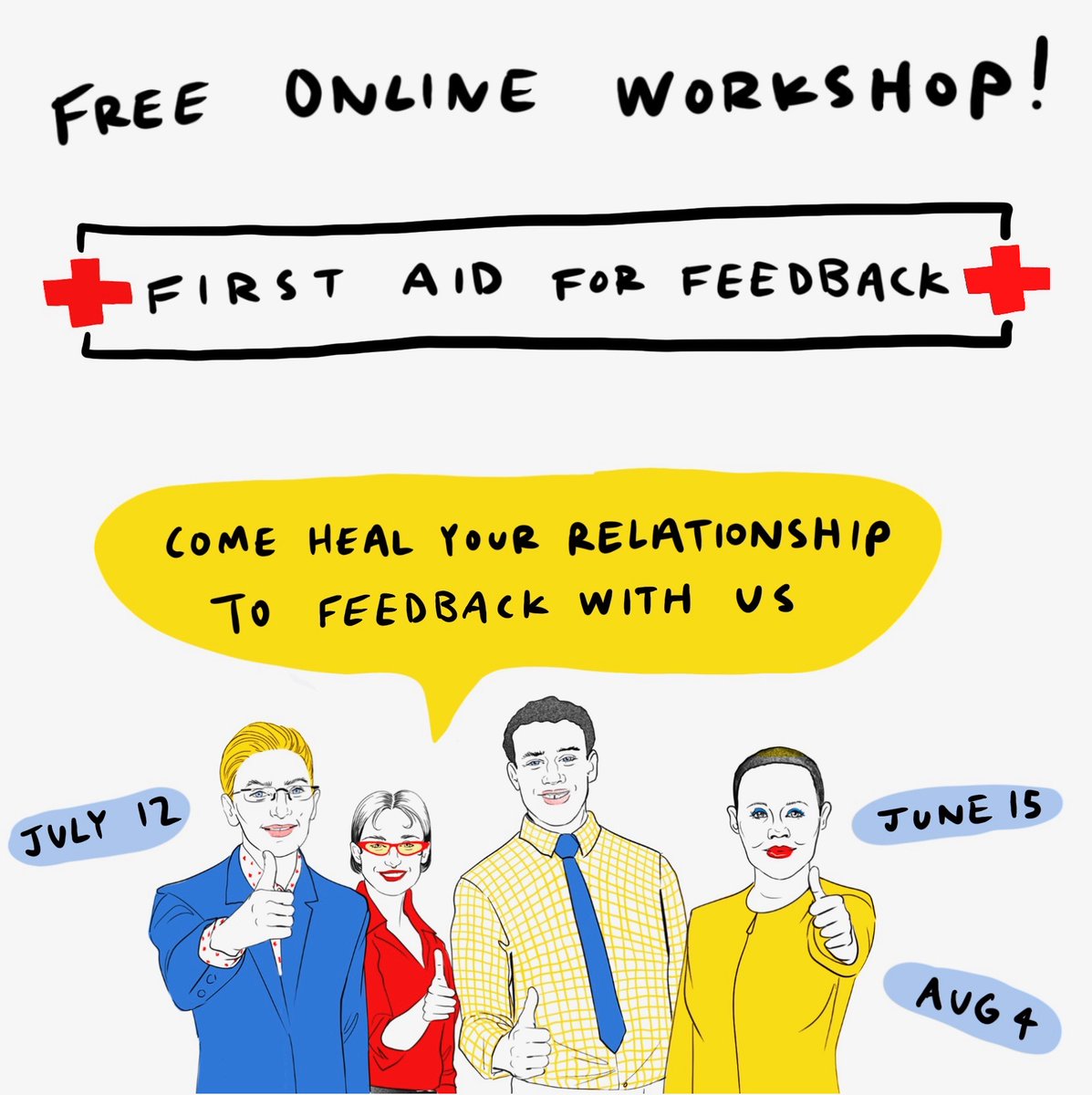 Come hang out and talk feedback with me! First one of these bad boys is happening tomorrow on zoom at 5:30pm EST :) eventbrite.com/e/first-aid-fo…