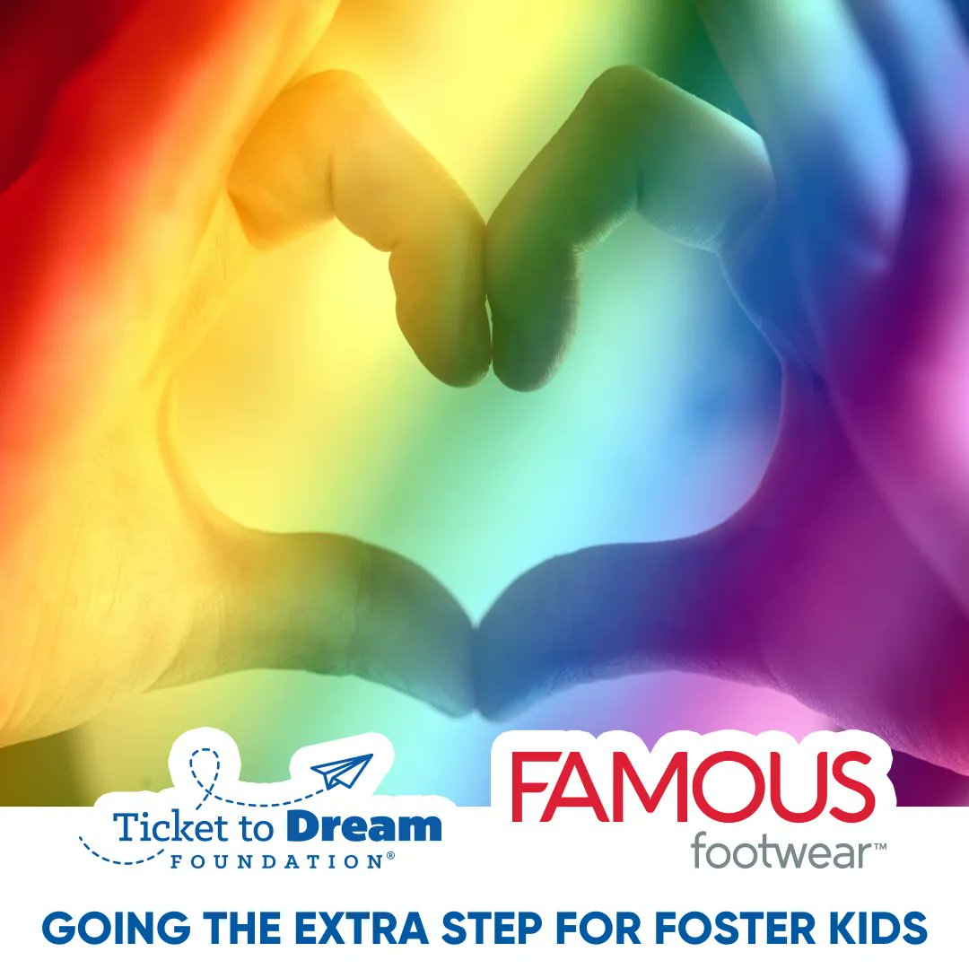 Did you know LGBTQ+ youth are nearly 3x more likely to enter foster care? @tickettodream & @famousfootwear have joined forces to go the extra step for LGBTQ+ youth impacted by foster care! To learn more about this partnership, visit tickettodream.org/famous