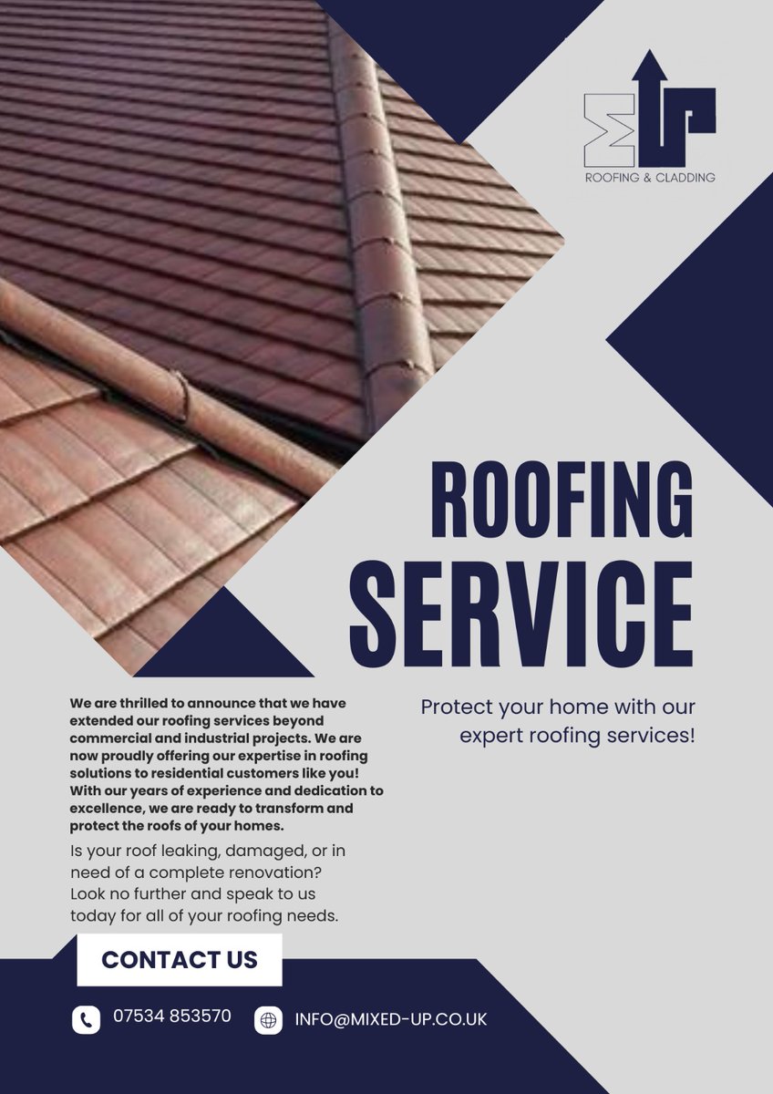 🏠 Exciting News! @MUP_Roof_Clad are Expanding Our Roofing Services to Residential Projects!

Info@mixed-up.co.uk 

#Residential #ResidentialRoofing #RoofingContractors #RoofingServices #RoofingIndustry #Roofing #Roofer