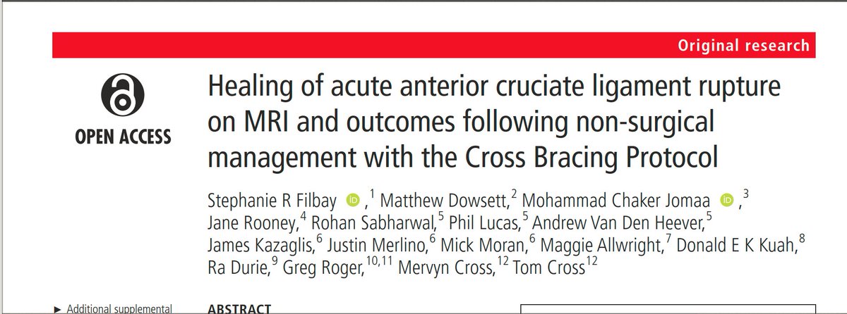 Just published in <a href="/BJSM_BMJ/">British Journal of Sports Medicine (BJSM)</a> 🔥

"90%  of patients had evidence of ACL healing on a 3-month MRI (continuity of  the ACL) after non-surgical management with the Cross Bracing Protocol" 😳😳

bjsm.bmj.com/content/early/…