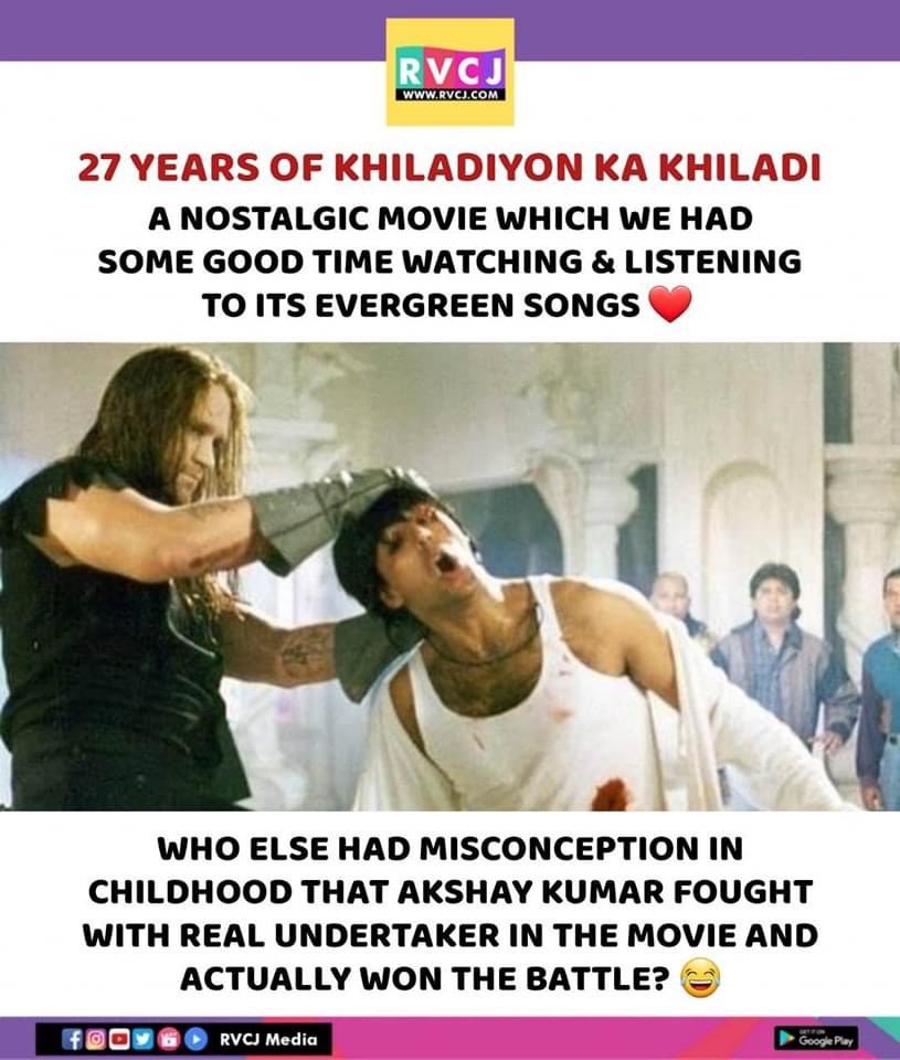 27 years of Khiladiyon ka Khiladi!
#khiladiyonkakhiladi #akshaykumar #bollywood #undertaker #rvcjmovies