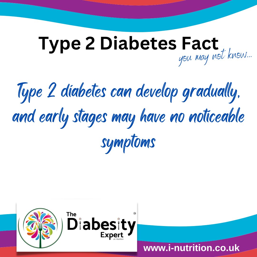 #type2diabetesfact

Type 2 Diabetes symptoms can develop gradually, and early stages may have no noticeable symptoms.

#thediabesityexpert #inutrition #100millionmission #health #diet #diabetes #nutrition