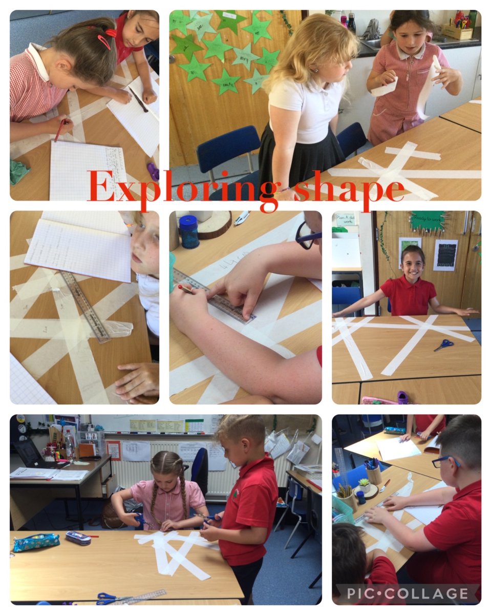 5GDwcps's tweet photo. Shape exploration in maths today. Can you make this pattern using masking tape? What do you notice? Can you spot any shapes? How many? Measure your shapes. Can you find the perimeter?
#shapeexploration #maths #ambitiousandcapable https://t.co/aDw2cgl8Up