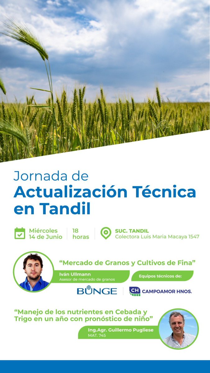 ivan_ullmann's tweet photo. A compartir visión del #Mercado de #Granos - #Escenario #Comercial 📈🌎🌾🌻 - Tandil, Campoamor Hnos, Bunge. https://t.co/WsNYhUSMyf