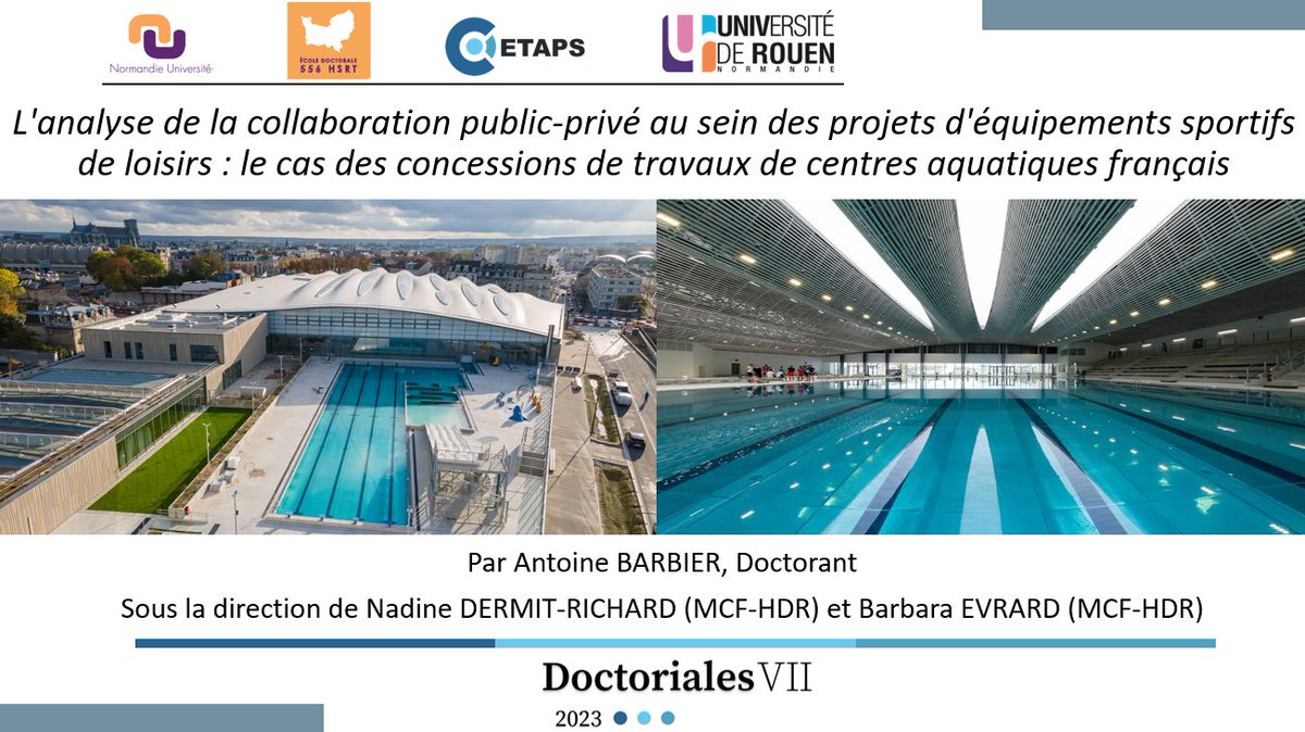 [Communication]

Communication ce matin lors des 7èmes Doctoriales du @LaboCETAPS 🎤

L’occasion de présenter les principaux résultats de la thèse avant la finalisation du manuscrit prévue pour la fin d’été 📝☀️

#managementdusport #équipementsportif #centreaquatique