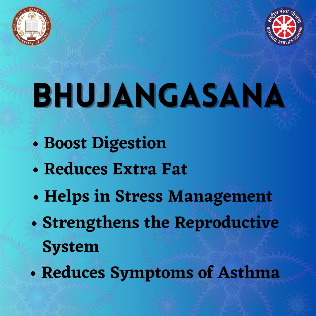 macnss's tweet photo. Bhujangasana helps to: 

1. Boost Digestion
2. Reduce Extra Fat
3. Helps in Strength Management
4. Reduce Symptoms of Asthma
#Day2 #macnss #yoga #Health #YogaDay @_NSSIndia @NssrdD @YASMinistry @ianuragthakur @PMOIndia @EduMinOfIndia
Credits :- @RirikLohiya2 @BHhimanshu099 https://t.co/ckcorVYyBx