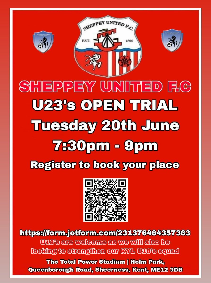 simonbeardspare's tweet photo. @SheppeyUFC U23's TRIAL date announced. 
Click on the link to register
👇👇👇👇👇👇👇 https://t.co/y4YHTns29c

@SCEFLeague @KentCountyFL @KentYouthLeague @IsthmianLeague https://t.co/KUyAaao2UP