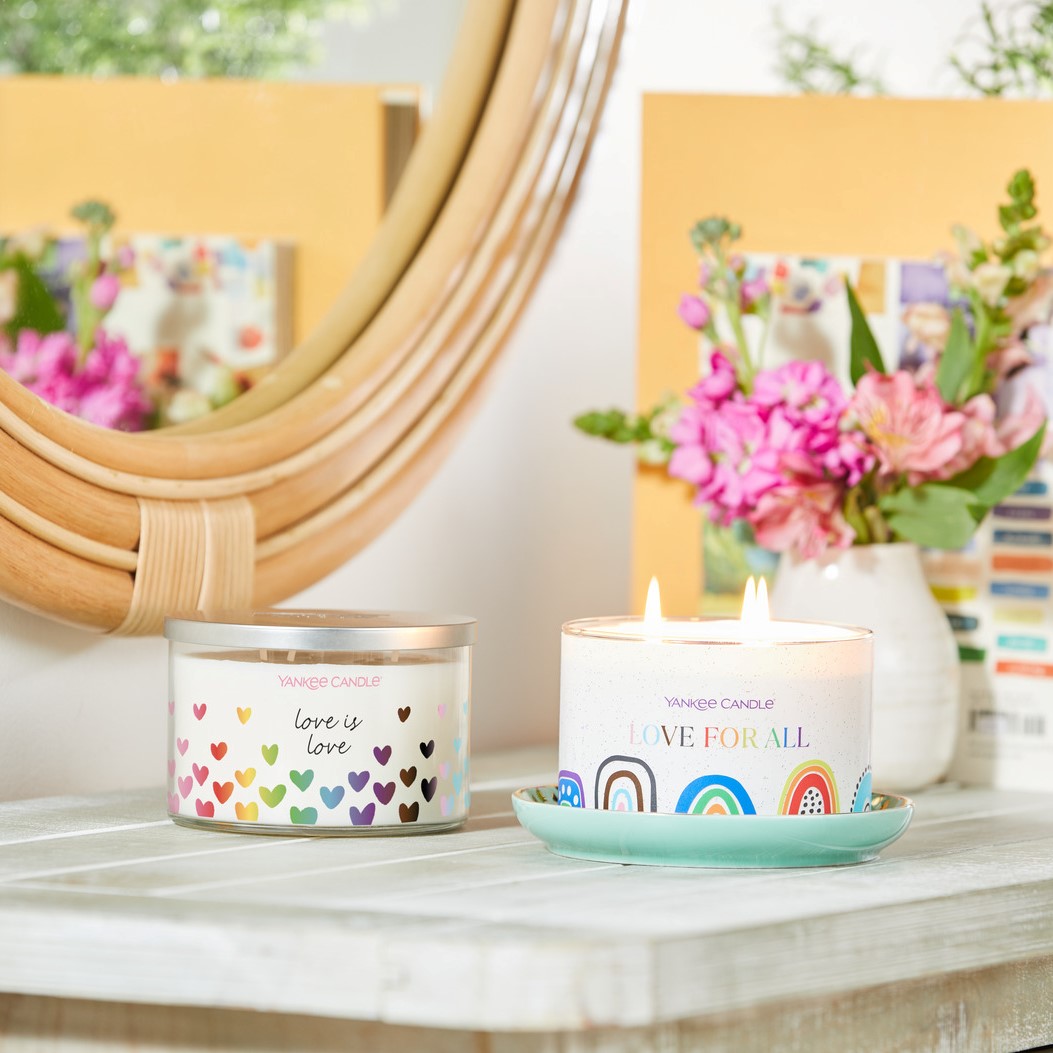 Yankee Candle Celebrates Pride-
By supporting Rainbow Railroad with the "Love For All "fragrance in their Pride Collection.
<a href="/yankeecandle/">yank</a>.com/yankeecandlecelebratespride