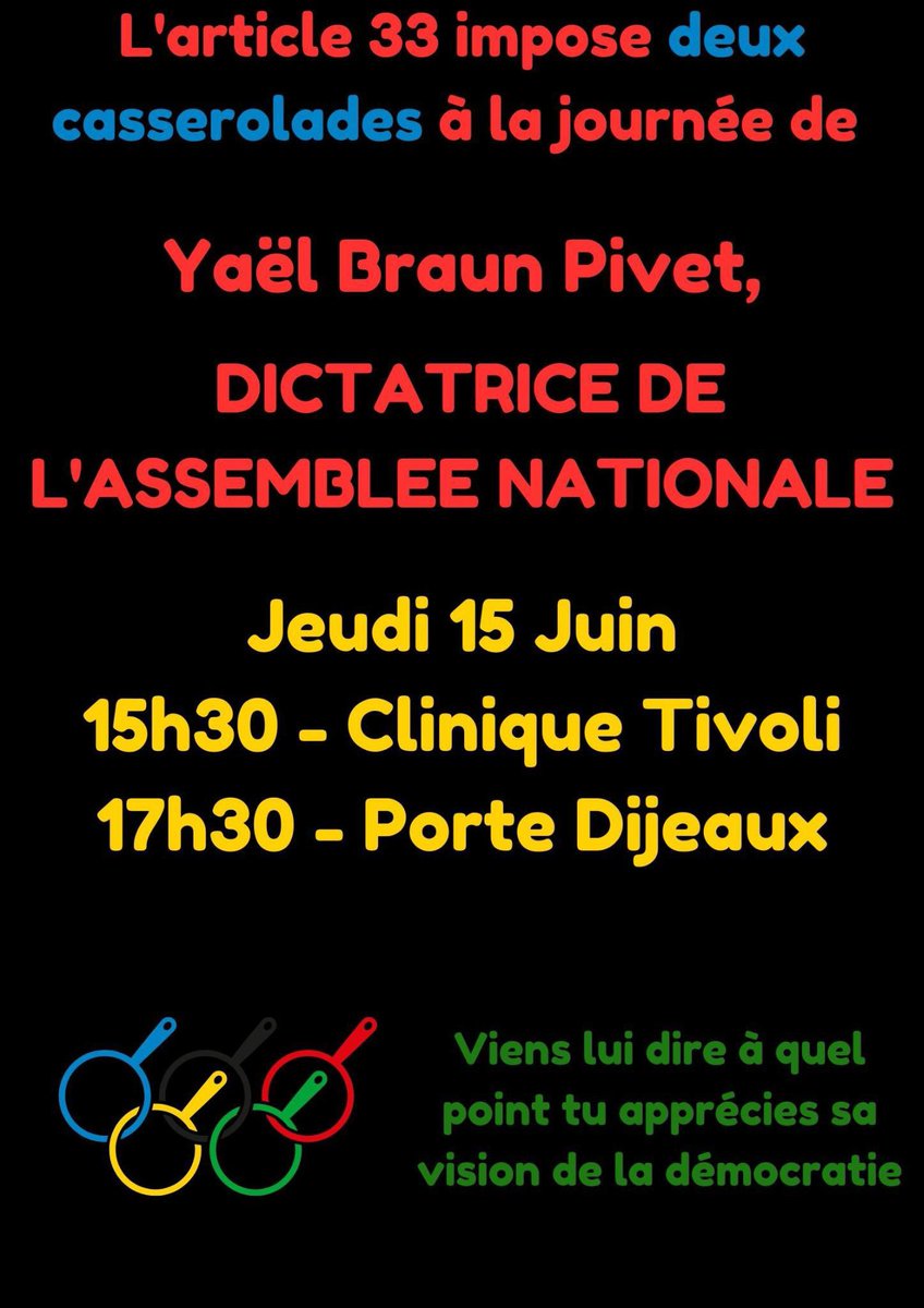 Et demain on continue à #Bordeaux ✊✊

@YaelBRAUNPIVET vient en Gironde, montrons lui que la démocratie, elle est ici 👇👇

📍15h30 - Clinique Tivoli 
📍17h30 - Porte Dijeaux 

#ReformeDesRetaites #IntervilleDuZbeul 
#IntervilleMacron