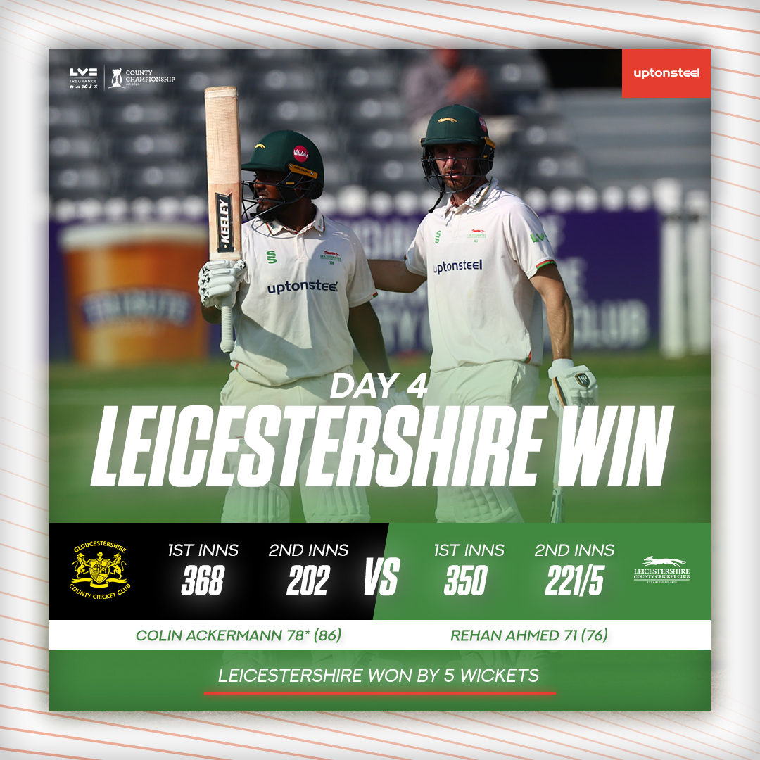 𝐅𝐎𝐗𝐄𝐒 𝐖𝐈𝐍 𝐁𝐘 𝐅𝐈𝐕𝐄 𝐖𝐈𝐂𝐊𝐄𝐓𝐒 🦊🦊🦊

Ackermann (78*) and Ahmed (71) lead a stunning final day chase to secure a special victory in Bristol. 💥💚

🦊#GLOvLEI