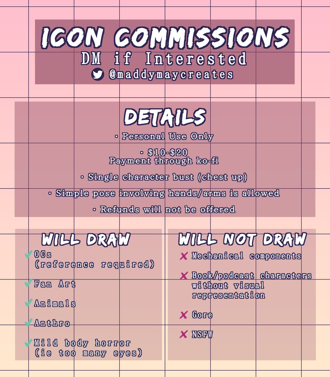 maddymaycreates's tweet photo. Icon Commissions Open!
DM if interested https://t.co/tu6NRGT9ll