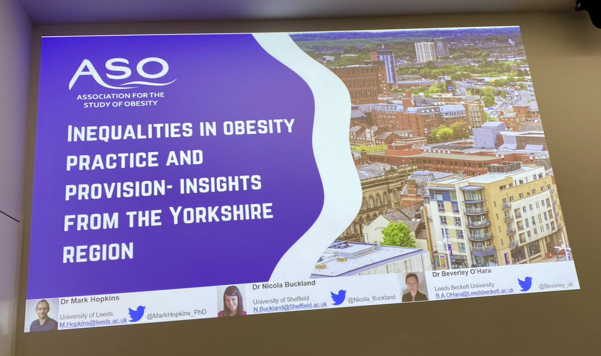 Excellent Yorkshire network <a href="/UK_ASO/">Association for the Study of Obesity UK</a> event today with a refreshing variety  of talks which included topics on sustainability, weight management &amp; park run. Thanks to speakers and co-organisers! <a href="/MarkHopkins_PhD/">Mark Hopkins</a> <a href="/beverley_oh/">Beverley O'Hara</a> <a href="/HQuirky/">Helen Quirk</a> <a href="/HannahGreatwood/">Dr. Hannah Greatwood</a> <a href="/DavidMPRyan/">David Ryan</a>