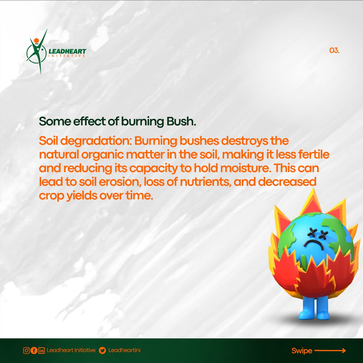 LeadheartIni's tweet photo. "When we burn the bush, we choke the lungs of our planet. It's time to let the forests breathe and thrive once again."
"The effects of bush burning are like scars etched upon the earth, a painful reminder of our reckless disregard for nature's delicate balance." https://t.co/8kZt4Q5lN7