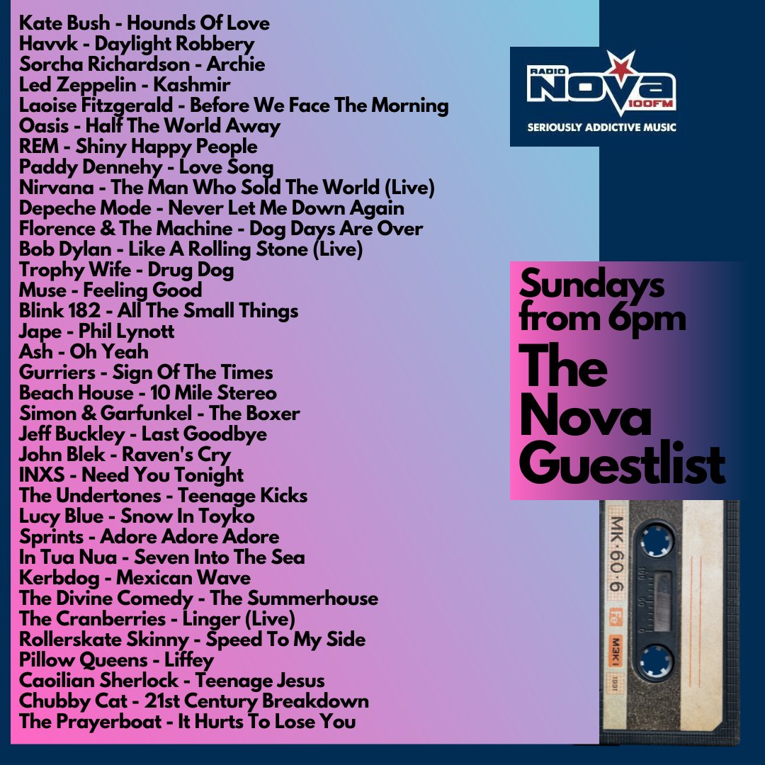 🚨All the great songs on the #NovaGuestlist; The BUMPER Irish music edition, with Classic LPs from @RichieJape & @AshOfficial, & great first plays for @ChubbyCatMusic & @SprintsMusic;☘️ 📻Listen back Now on nova.ie/radio-schedule… or 6pm Sundays on @RadioNova100! #IrishMusicParty