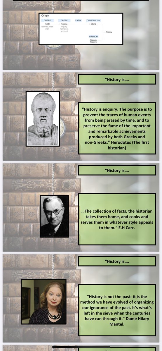 Redoing a classic first history lesson for year 7 next September and trying to start off academically strong by using ‘What Is History,Now?’ as an introduction! <a href="/HelenhCarr/">Helen Carr</a> <a href="/sixteenthCgirl/">Suzannah Lipscomb</a>