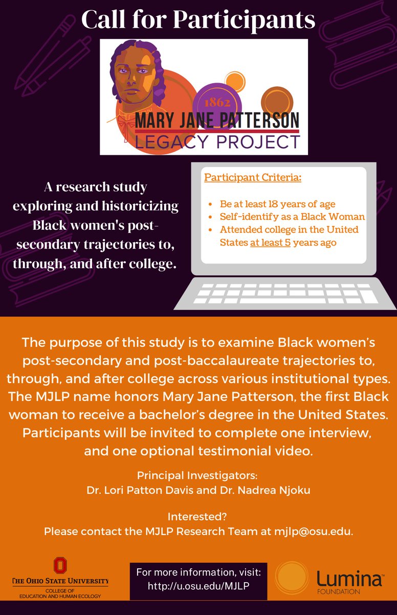 MJLP1862's tweet photo. Also, we are still recruiting participants! Sign up today: https://t.co/ordg1ykbKZ. To learn more about the MJLP and our research team, please visit https://t.co/70hYCyWQHj. #MJLP1862 @LoriPattonDavis @nadreanjoku @YanHardaway https://t.co/7shIewU3up