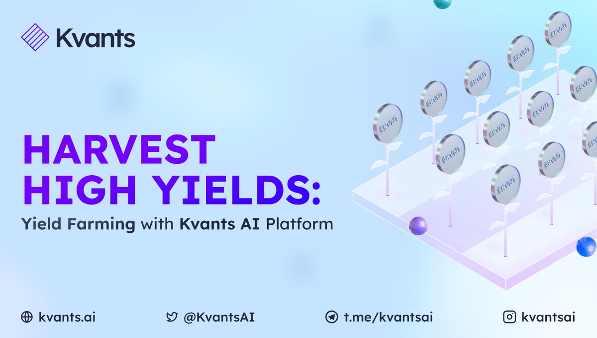 KvantsAI's tweet photo. Yield Farming Amplified with Kvants AI Platform 🌱💰🚀

Unlock the next level of yield farming with Kvants AI Platform. The platform’s native token, $KVNT, paves the way for lucrative opportunities in the world of decentralized finance.

Optimal Strategies - Kvants AI uses machine learning algorithms to determine the best yield farming strategies across various DeFi protocols. This ensures maximized returns and reduced risk.

Easy Access - Yield farming often requires extensive knowledge and constant attention. With Kvants AI, you can farm yields on autopilot. The platform handles the complexities, letting you earn with ease.

Governance Rights - As a $KVNT holder, you have a voice in the platform's governance. Influence key decisions, from platform upgrades to new feature additions.

Staking Benefits - On top of yield farming, stake your $KVNT tokens for high APY earnings. Enjoy performance fee discounts, buy-back incentives, and bonus dividends.

Flexibility - Choose the level of exposure you want with different digital assets. Kvants AI allows a flexible allocation, letting you design a portfolio that fits your risk appetite.

Yield farming with Kvants AI is not just about high returns. It’s about smart, seamless, and secure investments that leverage AI for optimized performance. Embark on your yield farming journey with Kvants AI today!

#DeFi #YieldFarming #CryptoInvesting