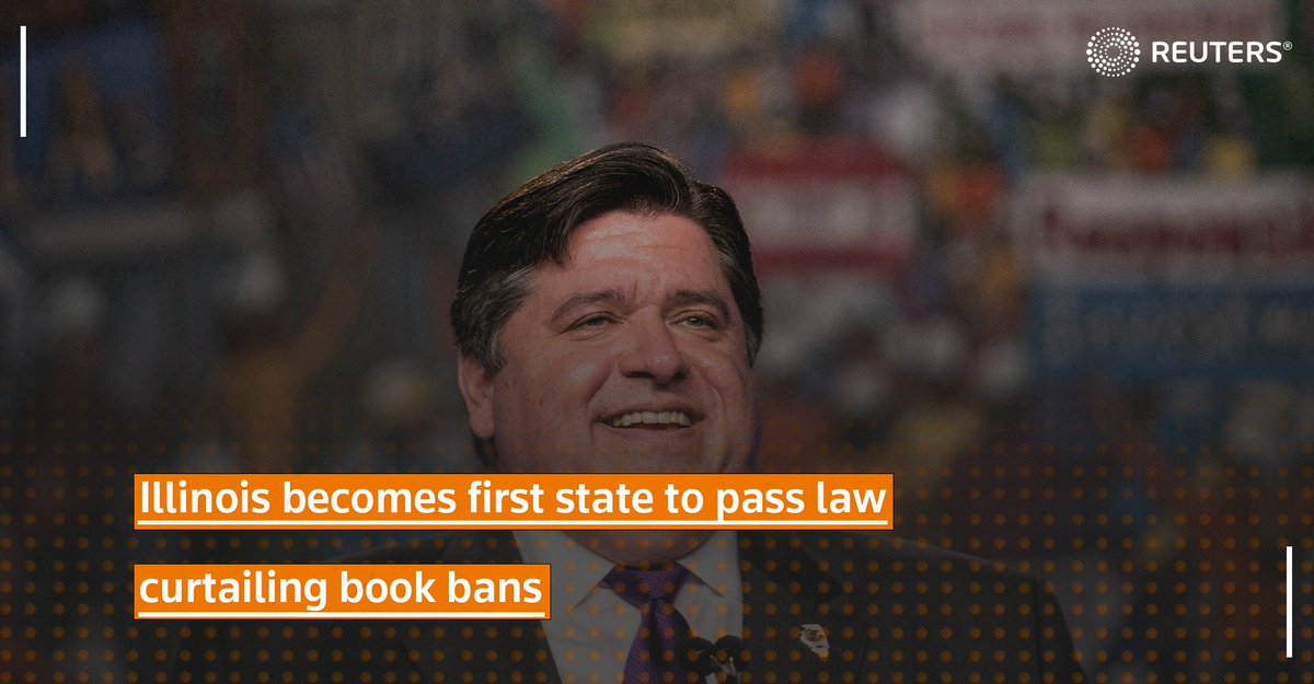 ReutersLegal's tweet photo. Illinois became the first state to legislate against the banning of books in public libraries, a practice that has been on the rise across the United States as conservatives look to suppress some books dealing with race, history, and LGBTQ topics https://t.co/wHwSA9G8jM 1/5 https://t.co/GZINUwwHwm