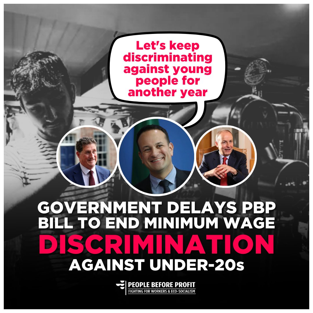 The Government has voted to put a 1-year delay on a People Before Profit bill to end minimum wage discrimination against workers under 20.

To them, young people's rights don't matter. 

But we are ready to turn this delay into a year of campaigning to win #FairWagesForAllAges 💪