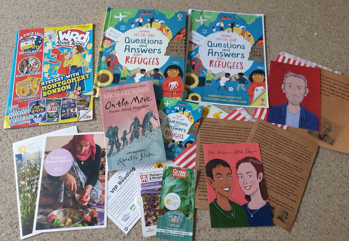 My @VIPreading box, especially dedicated to #RefugeeWeek has arrived! Look at it - packed with books and goodies, including seeds!🤩 Thank you so much! 🥰🥰 
🌱#SpreadHope🌱 @Grammarsaurus1
@Usborne @cosydirect @PushkinPress @LemonTreeTrust @Muddyfaces @MichaelRosenYes 🙏