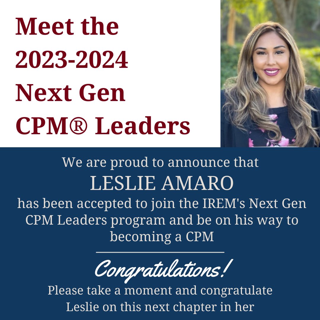 Congratulations to Leslie Amaro of #PCC who was chosen as a candidate for a CPM through IREM.

bit.ly/42FnEFo

#commercialbroker #commercialrealestate #cpm #propertymanagement #selfstorage #sandiegorealestate
