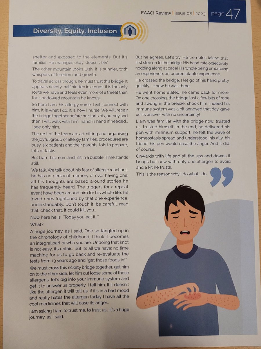 👇#adolescents with #foodallergy experience a lot while having oral food challenges, it can be a monumental journey!
#nursing plays a leading  role. We walk with them.
Following #EAACI23 I want to share this piece I wrote and celebrate our brave kids 💖🦸‍♂️ <a href="/EAACI_HQ/">EAACI</a> 
#AlliedHealth
