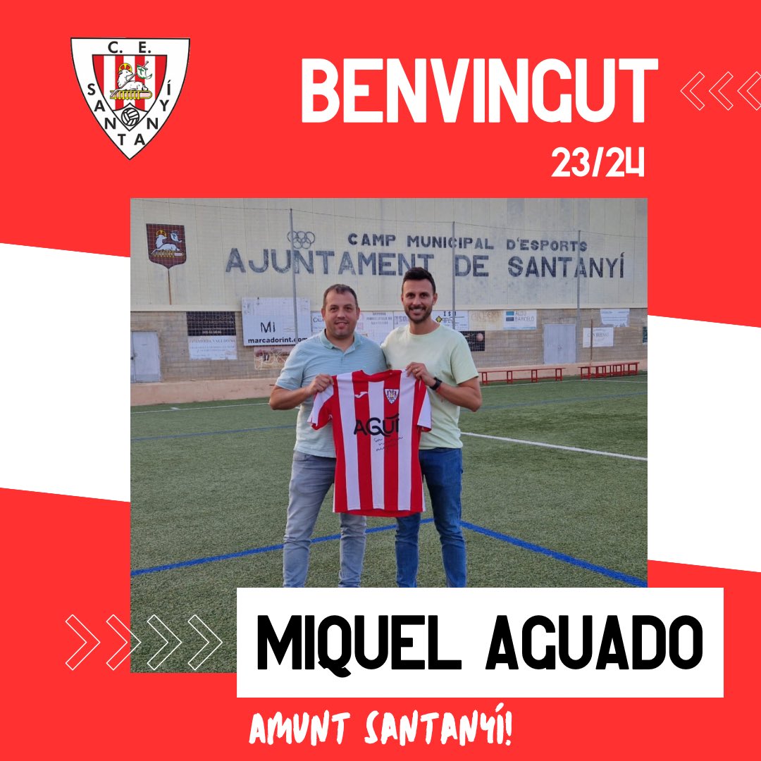 🚨 OFICIAL 🚨

🔛 MIQUEL AGUADO 23/24

🤝🏼 <a href="/aguado_ferrer/">Miguel aguado</a> es converteix en nou entrenador del <a href="/CE_Santanyi/">C.E. Santanyi</a> 

Serà l’encarregat de dirigir el #3rfef la temporada 23/24

✔️ Tècnic jove, preparat i amb molts de coneixements

Sort i encerts, Miquel!

AMUNT SANTANYÍ!

🔴⚪️🔴⚪️