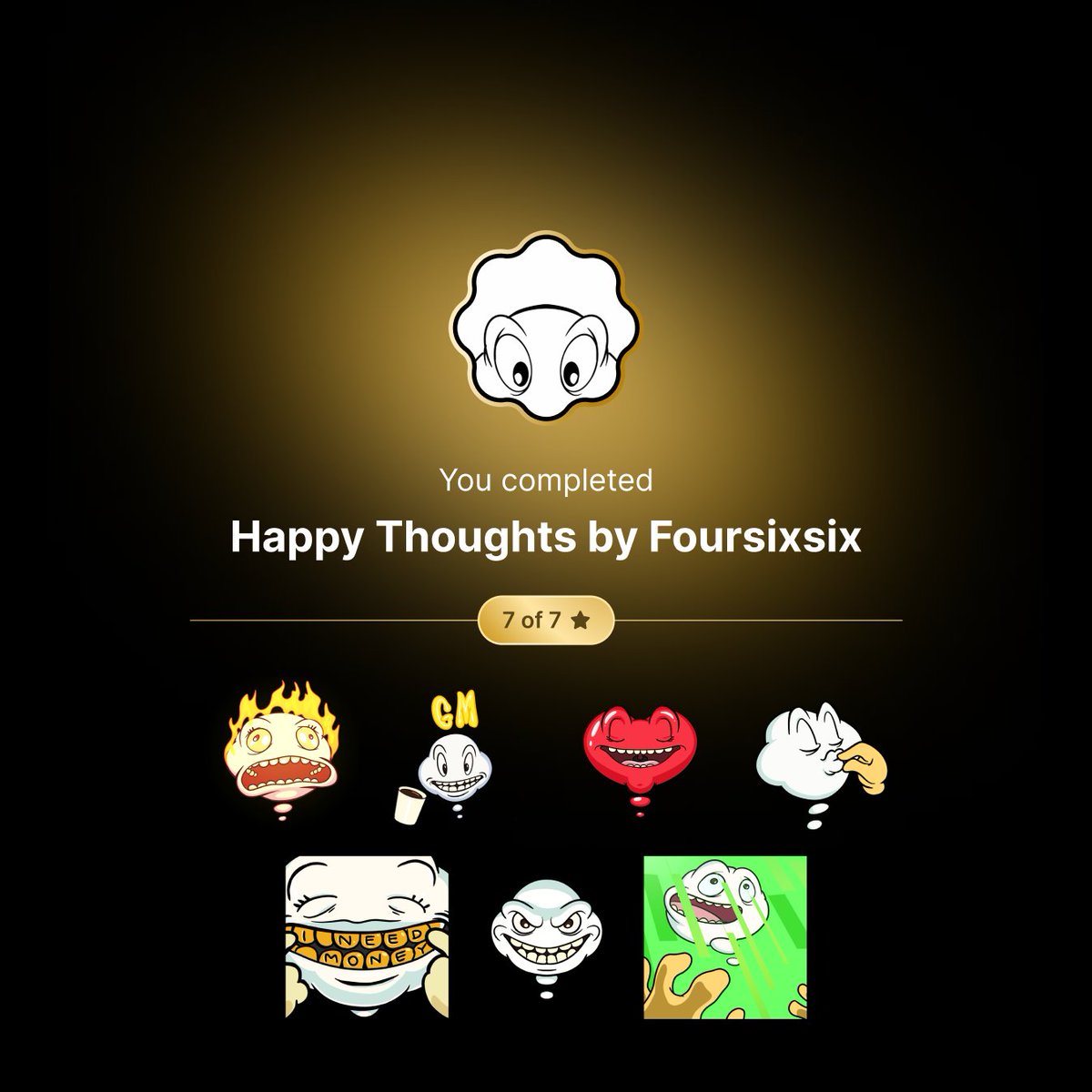 Drip &amp; Dialect enjoyoooors—

Complete the Happy Thoughts <a href="/foursixsix/">F◎ursixsix</a> sticker collection for guaranteed rare drops from the new <a href="/borktheviking/">Bork</a> <a href="/drip_haus/">DRiP 💧</a> channel 👇

This will be easier than ever with tomorrow's Buy Now ✅ launch

Snapshot 10am ET Monday 📸