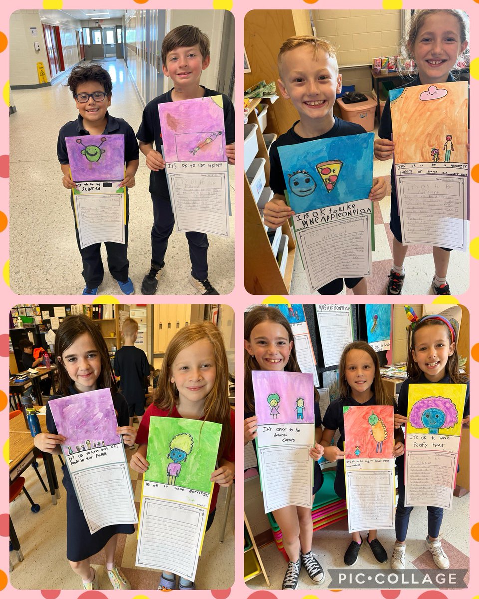 Mrs_CDonald's tweet photo. For pride day today we wrote about why it’s ok to be different! Then we made our pictures inspired by Todd Parr. @StTimothyHCDSB https://t.co/3q1NB18Re0