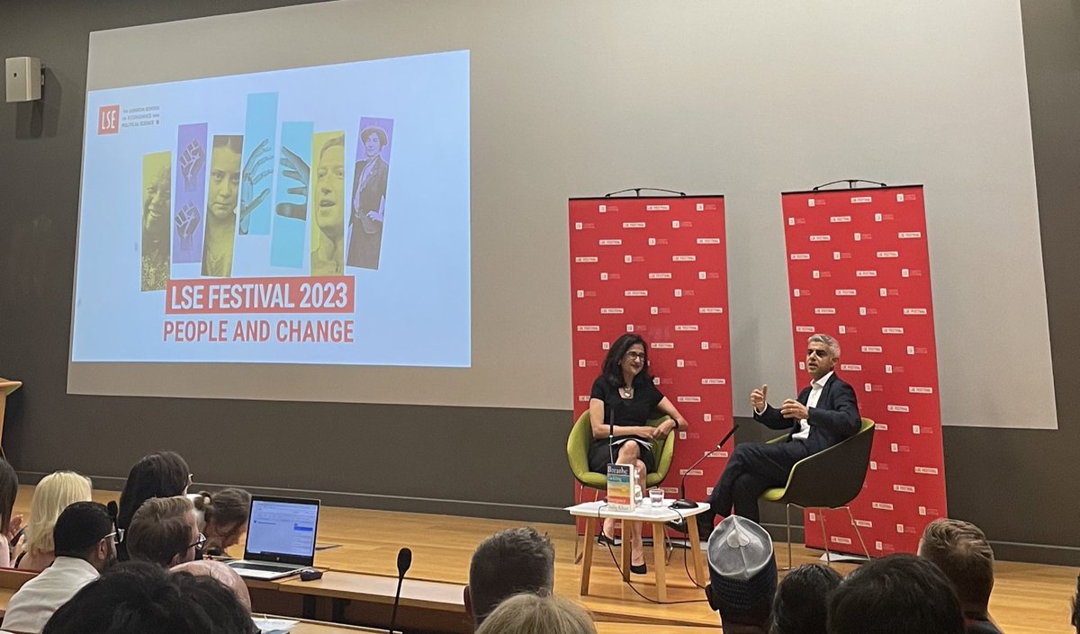 Listening to @SadiqKhan talking about his book “Breathe; tackling the climate emergency” and the seven ways environmental action gets blown off course - and how to get it back on track. @LSEnews #LSEFestival