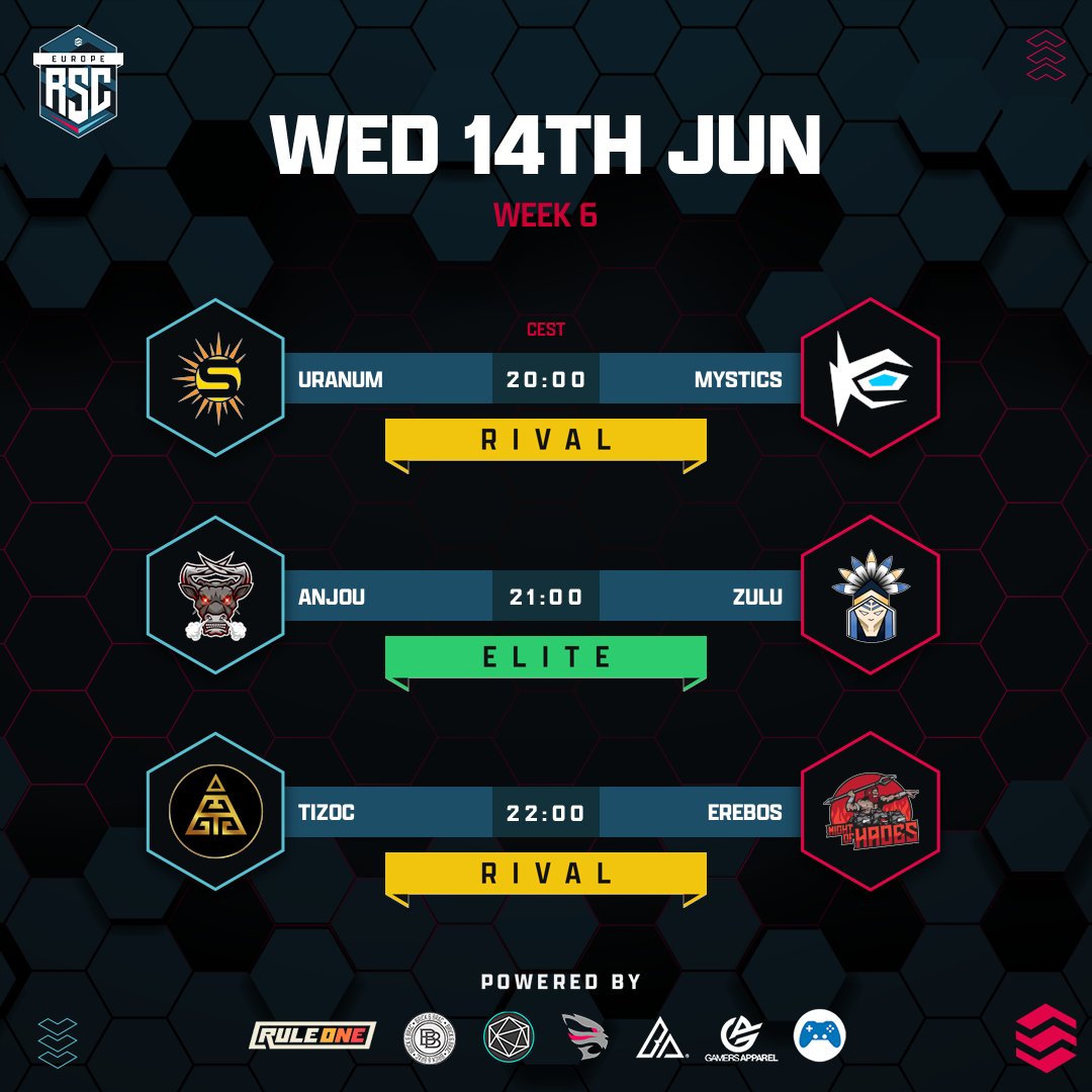 RSC_EU's tweet photo. 📣 Match Day! 📣

Uranum 🆚 Mystics @ 20:00 CEST
Anjou 🆚 Zulu @ 21:00 CEST
Tizoc 🆚 Erebos @ 22:00 CEST

🎙 - @tomdillon36, @moreiskye, @ThatGuyDed, @Vekta_RL, @BigChebbz

🎬 - Stingray

📺 - https://t.co/WfHNCRiaqw https://t.co/8noGe025jF