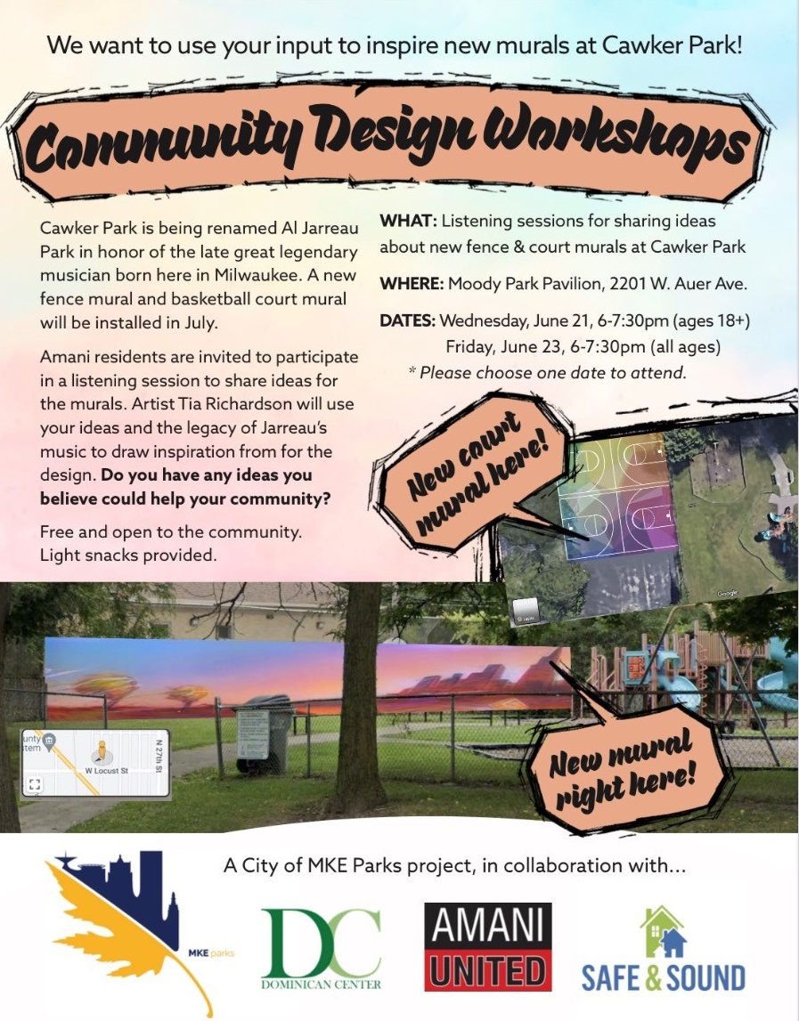 Community invited to provide input on forthcoming Cawker Park murals. 

city.milwaukee.gov/ImageLibrary/G…