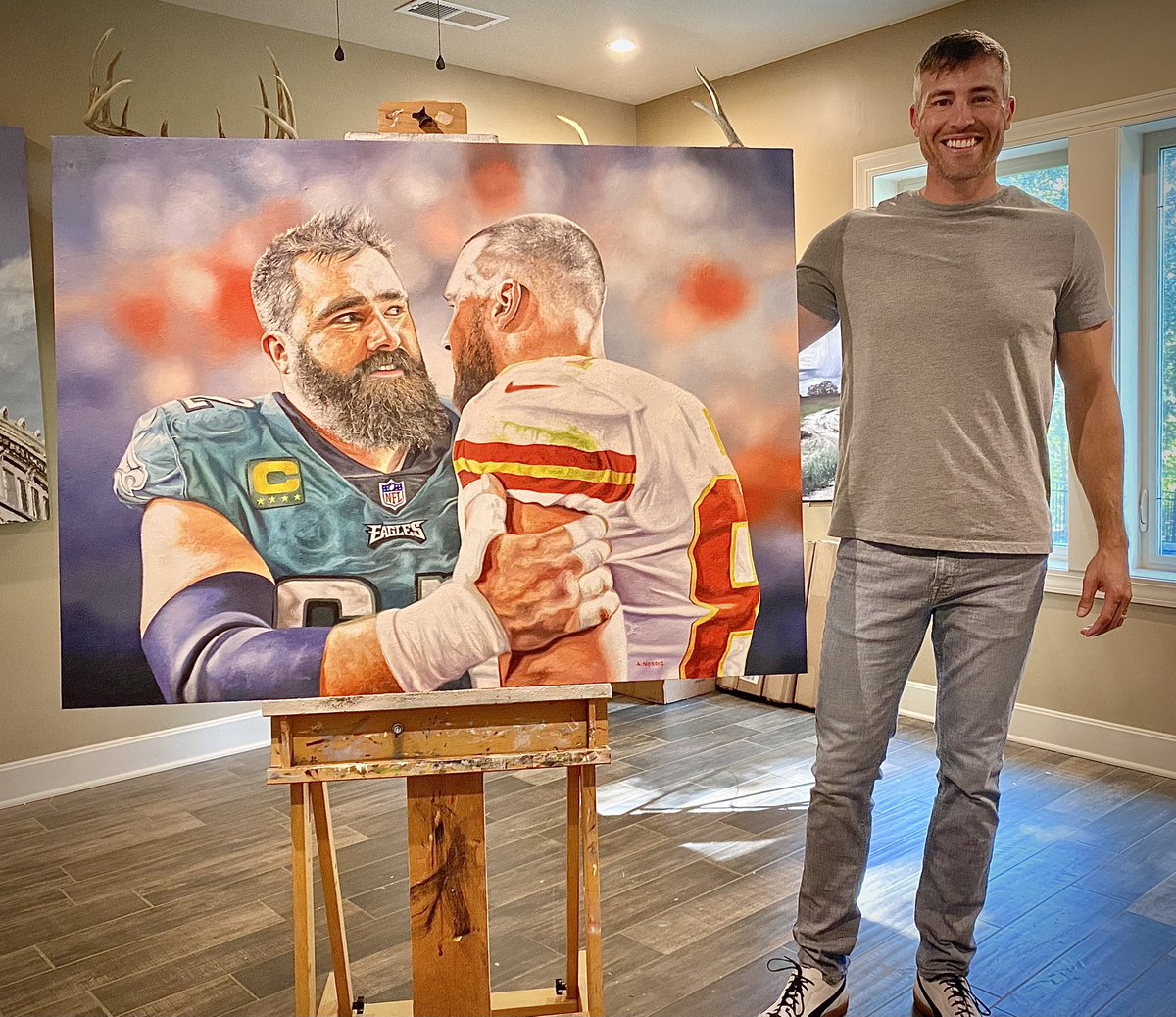 norrisartist's tweet photo. Dear Jason and Travis,
Here is my latest oil painting.
I hope you like it.
@JasonKelce @tkelce @newheightshow https://t.co/AT0sym8ltf