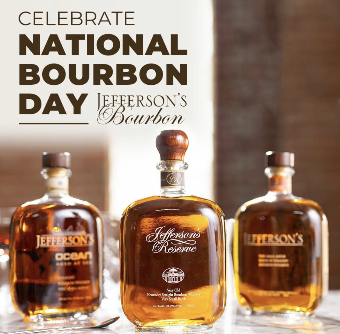 CDLiquor's tweet photo. 🥃 Celebrate National Bourbon Day today, June 14th with Jefferson's Bourbon, the epitome of craftsmanship and flavor. Indulge in the rich, smooth notes of this small-batch bourbon, carefully aged and blended to perfection. Raise a glass and savor the true spirit of 🇺🇸 tradition. https://t.co/kxGqT7oH78