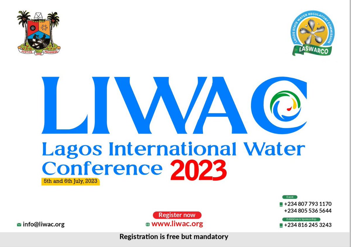 Iiwaclagos's tweet photo. Happening soon!!! Register now! Visit https://t.co/W249haO3la to register. Don’t miss it!!!! 
@WaterAidUK @ywp_Nigeria @GWFWater @NGRSenate @followlasg @LASWARCO https://t.co/0xWdayGG9X
