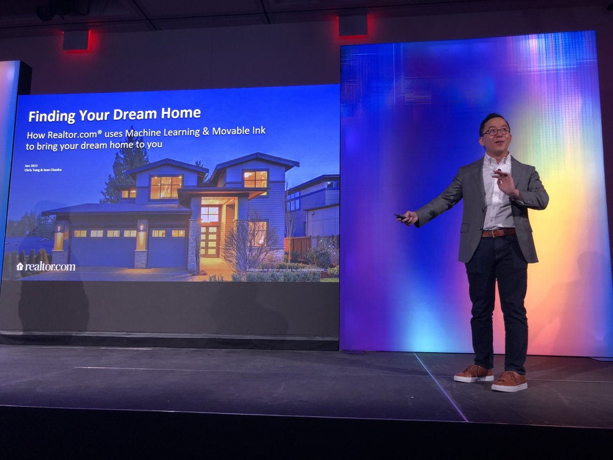 movableink's tweet photo. HAPPENING NOW: Christopher Tung and Ivan Chavira from @realtordotcom are speaking at #ThinkSummit2023 to help marketers find the perfect foundation for AI in their marketing strategy… or their dream home. 🏘️ https://t.co/nAzz3Nncbo