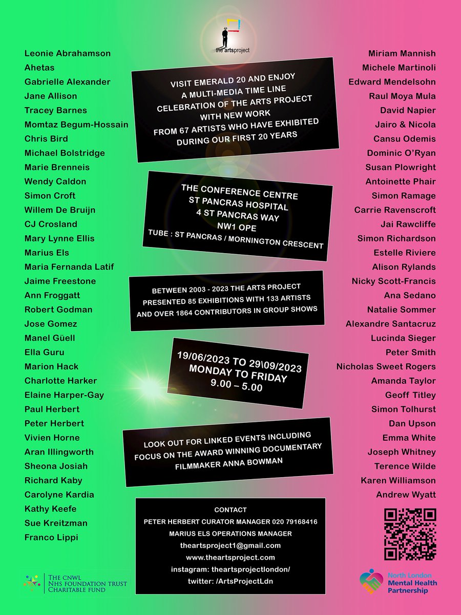 FRIDAY 16 JUNE: Join us from 5.30 pm for the opening night of EMERALD 20 @CI_NHS Conference Centre Gallery to mark <a href="/ArtsProjectLdn/">The Arts Project</a> 20th anniversary. With cabaret from MC Herr Boli, <a href="/LucindaSieger/">Lucinda Sieger</a>, Joe Whitney, She Rocola, La Celine, Sarah Vista, plus Emerald 20 fashion catwalk.